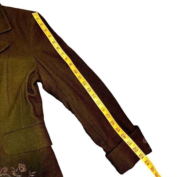 Script black long line wool blazer with copper embroidery detail - Picture 7 of 10